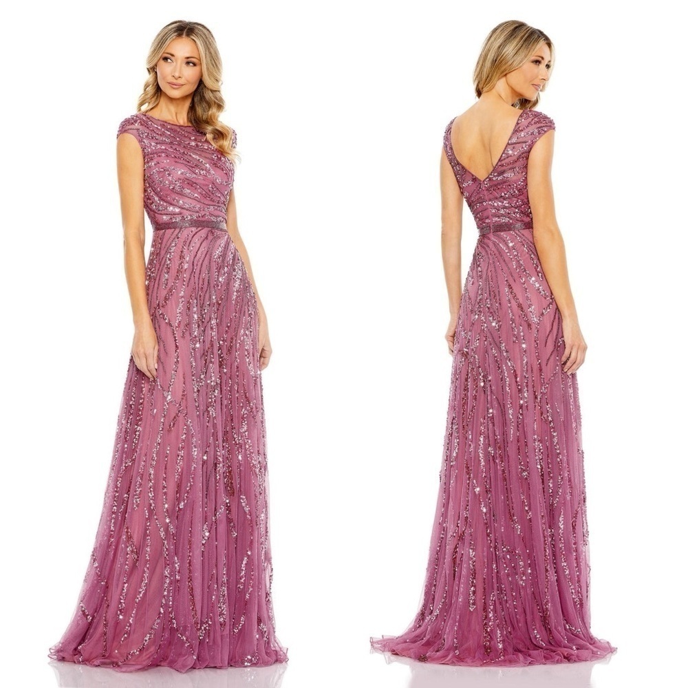 Mac Duggal Beaded Sequined Embellished Gown in Plum size 16